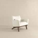 Mid Century Modern Beige Boucle Armchair With Wood Legs