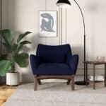 Grey Boucle Mid Century Modern Armchair With Round Arms
