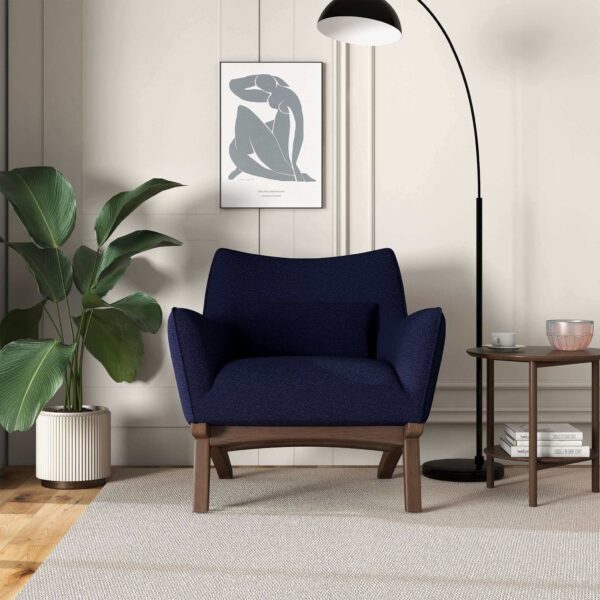 Grey Boucle Mid Century Modern Armchair With Round Arms
