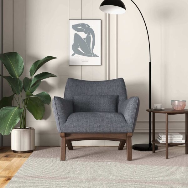 Grey Linen Mid Century Modern Armchair for Living Room
