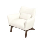 Mid Century Modern Beige Boucle Armchair With Wood Legs