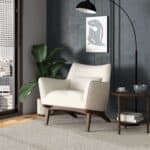 Mid Century Modern Beige Boucle Armchair With Wood Legs