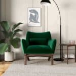 Green Velvet Mid Century Modern Armchair with Wood Legs