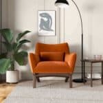 Orange Velvet Mid-Century Modern Armchair with Solid Wood Frame