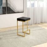 Black Velvet Mid-Century Modern Backless Metal Leg Bar Stool