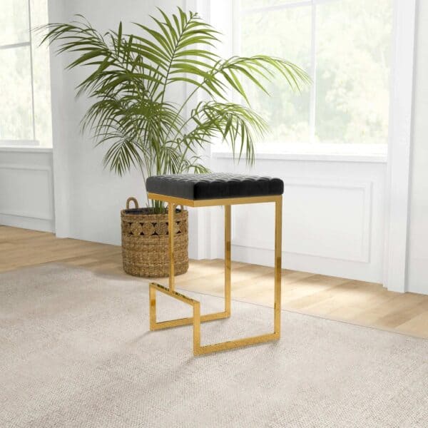Black Velvet Mid-Century Modern Backless Metal Leg Bar Stool