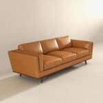 Tan Leather Mid Century Modern Sofa with Removable Legs