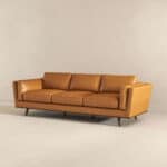Tan Leather Mid Century Modern Sofa with Removable Legs