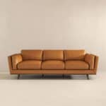 Tan Leather Mid Century Modern Sofa with Removable Legs