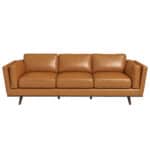 Tan Leather Mid Century Modern Sofa with Removable Legs