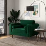 Green Velvet Mid-Century Modern Lounge Chair with Walnut Legs
