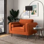 Orange Velvet Mid-Century Modern Lounge Chair with Walnut Legs