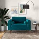 Teal Velvet Mid-Century Modern Lounge Armchair with Walnut Legs