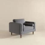 Grey Velvet Mid-Century Armchair with Walnut-Finished Legs