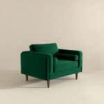 Green Velvet Mid-Century Modern Lounge Chair with Walnut Legs