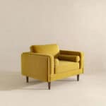 Yellow Velvet Mid-Century Modern Armchair with Walnut Legs