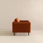 Orange Velvet Mid-Century Modern Lounge Chair with Walnut Legs