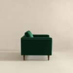 Green Velvet Mid-Century Modern Lounge Chair with Walnut Legs
