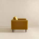 Yellow Velvet Mid-Century Modern Armchair with Walnut Legs