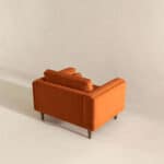 Orange Velvet Mid-Century Modern Lounge Chair with Walnut Legs