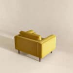 Yellow Velvet Mid-Century Modern Armchair with Walnut Legs