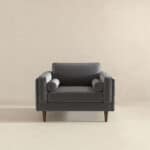 Grey Velvet Mid-Century Armchair with Walnut-Finished Legs
