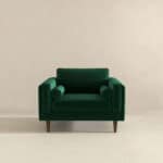 Green Velvet Mid-Century Modern Lounge Chair with Walnut Legs