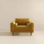 Yellow Velvet Mid-Century Modern Armchair with Walnut Legs