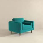 Teal Velvet Mid-Century Modern Lounge Armchair with Walnut Legs