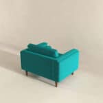 Teal Velvet Mid-Century Modern Lounge Armchair with Walnut Legs