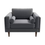 Grey Velvet Mid-Century Armchair with Walnut-Finished Legs