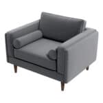 Grey Velvet Mid-Century Armchair with Walnut-Finished Legs