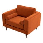 Orange Velvet Mid-Century Modern Lounge Chair with Walnut Legs