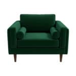 Green Velvet Mid-Century Modern Lounge Chair with Walnut Legs