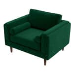 Green Velvet Mid-Century Modern Lounge Chair with Walnut Legs