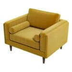Yellow Velvet Mid-Century Modern Armchair with Walnut Legs