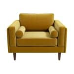 Yellow Velvet Mid-Century Modern Armchair with Walnut Legs