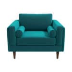 Teal Velvet Mid-Century Modern Lounge Armchair with Walnut Legs