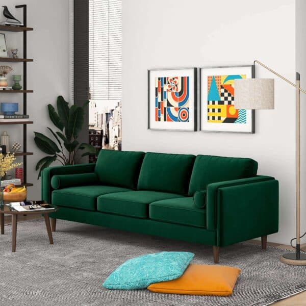 Green Velvet Mid Century Modern Sofa With Removable Legs
