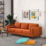 Orange Velvet Mid Century Modern Sofa with Removable Legs