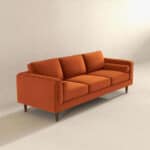 Orange Velvet Mid Century Modern Sofa with Removable Legs