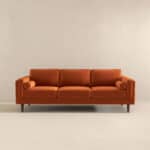 Orange Velvet Mid Century Modern Sofa with Removable Legs