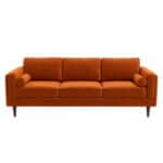 Orange Velvet Mid Century Modern Sofa with Removable Legs