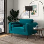 Teal Velvet Mid-Century Modern Lounge Armchair with Walnut Legs