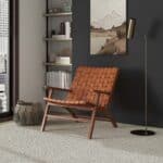 Tan Leather Mid-Century Modern Lounge Chair with Rolled Arms 12 Tan Leather Mid-Century Modern Lounge Chair with Rolled Arms