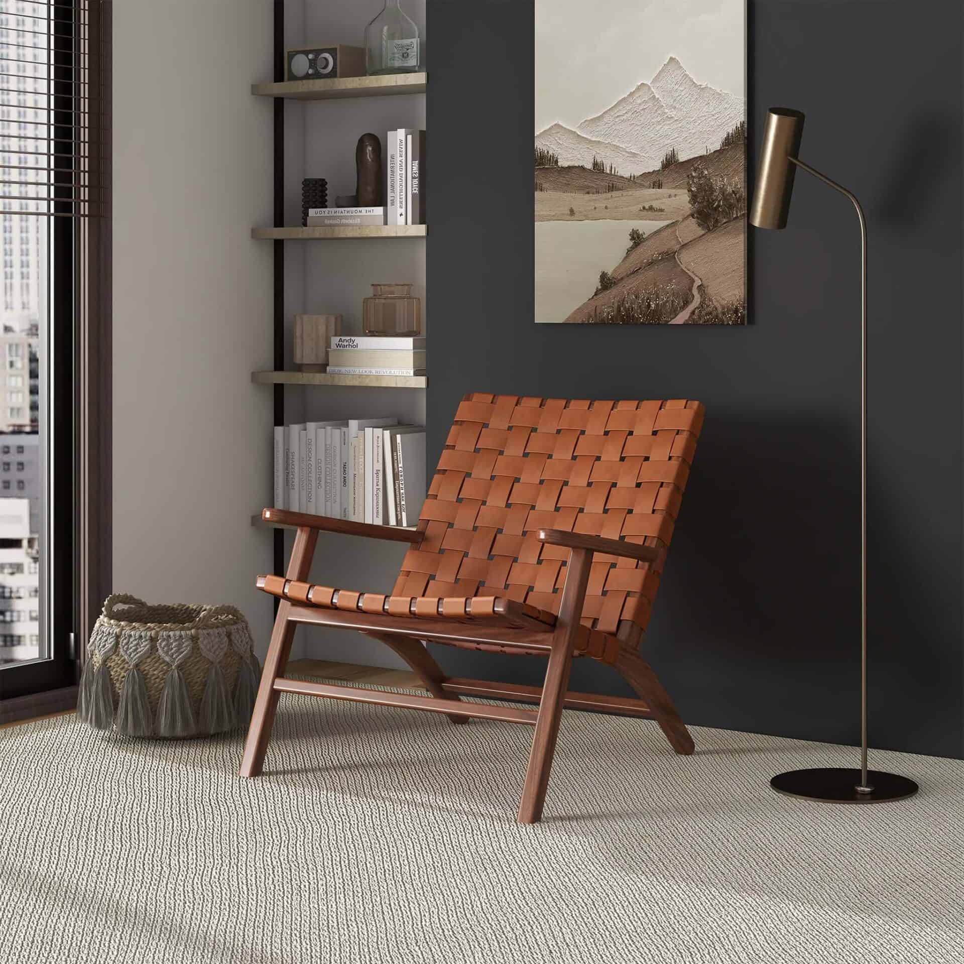 Tan Leather Mid-Century Modern Lounge Chair with Rolled Arms 4 Tan Leather Mid-Century Modern Lounge Chair with Rolled Arms - Image 4