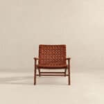 Tan Leather Mid-Century Modern Lounge Chair with Rolled Arms 13 Tan Leather Mid-Century Modern Lounge Chair with Rolled Arms