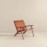 Tan Leather Mid-Century Modern Lounge Chair with Rolled Arms 15 Tan Leather Mid-Century Modern Lounge Chair with Rolled Arms