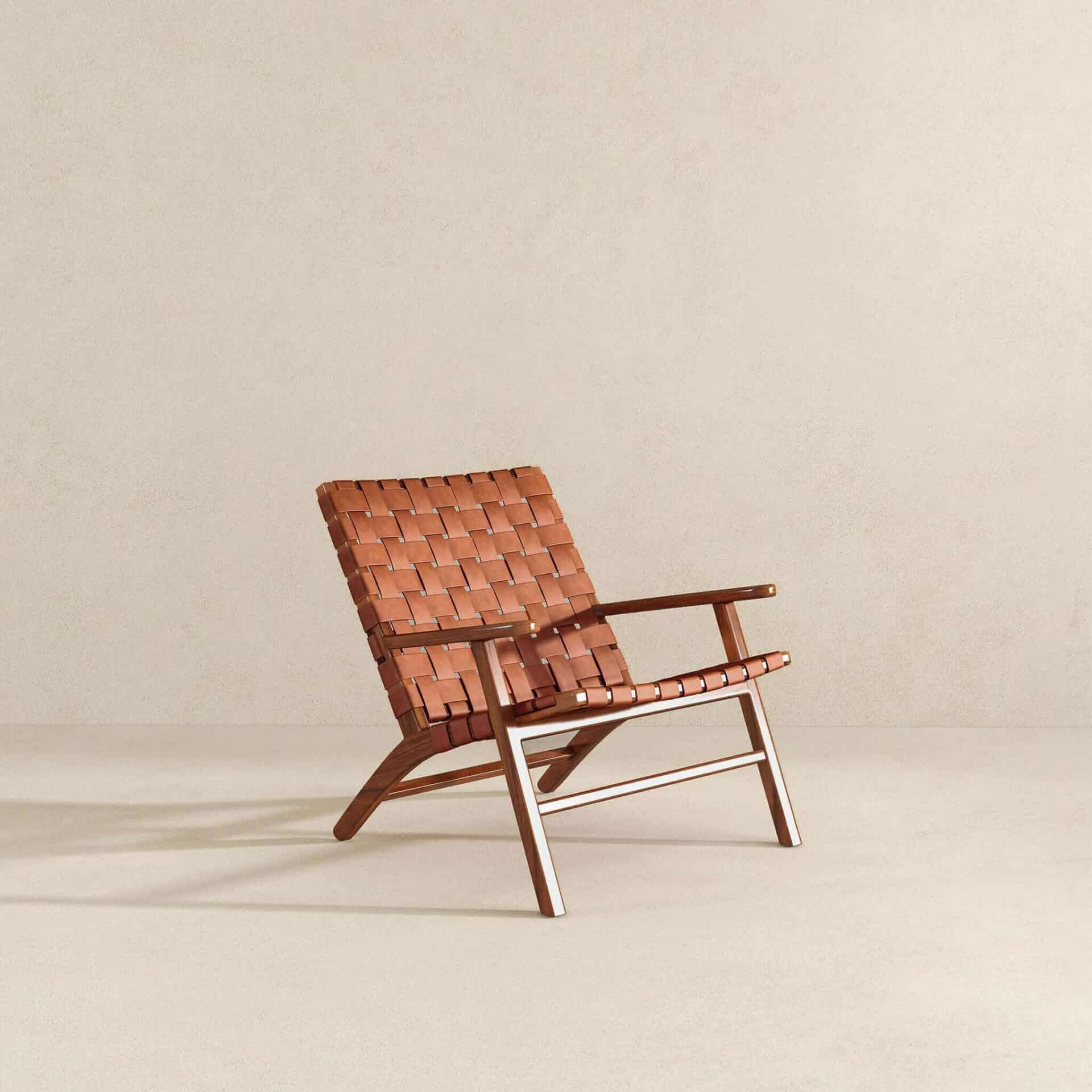 Tan Leather Mid-Century Modern Lounge Chair with Rolled Arms 7 Tan Leather Mid-Century Modern Lounge Chair with Rolled Arms - Image 7