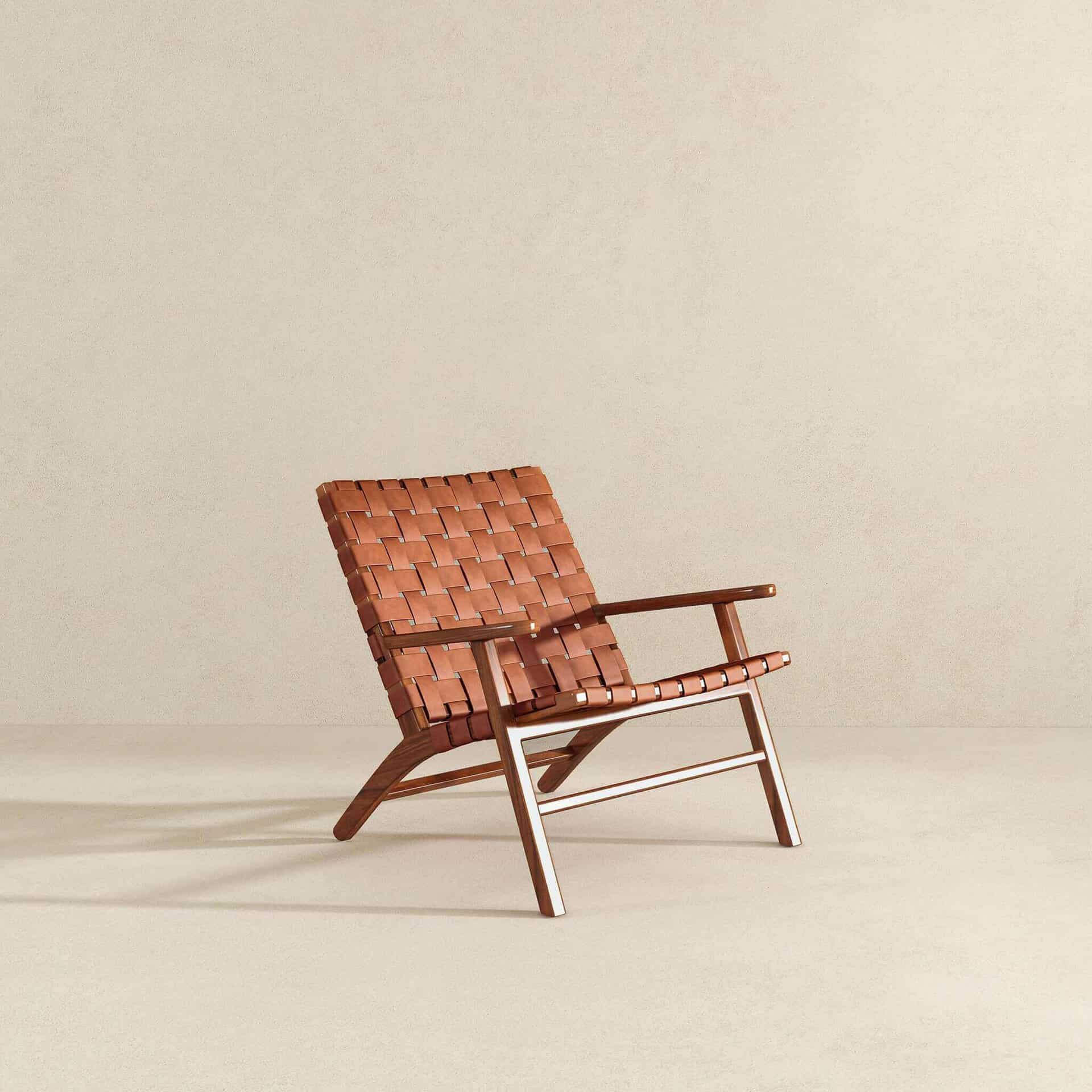 Tan Leather Mid-Century Modern Lounge Chair with Rolled Arms 15 Tan Leather Mid-Century Modern Lounge Chair with Rolled Arms
